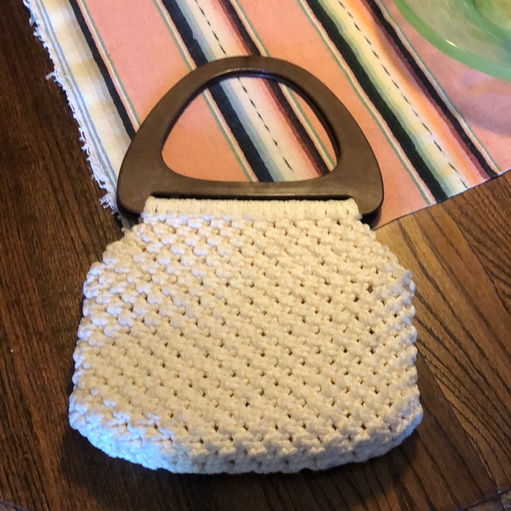Vintage white crochet handbag oversized handles